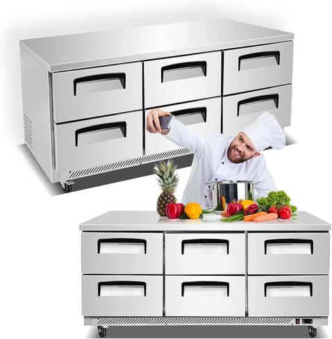 Kolice Commercial 6 Drawers Chef Base Refrigerator,Under Counter Storage Cabinet Refrigerator 33°F to 41°F, Refrigerated Pull-Out Drawers, Digital Temperature Control for Kitchens,Hotels,Bars,Cafes in Kuwait