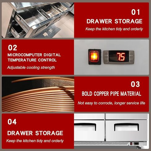 Kolice Commercial 6 Drawers Chef Base Refrigerator,Under Counter Storage Cabinet Refrigerator 33°F to 41°F, Refrigerated Pull-Out Drawers, Digital Temperature Control for Kitchens,Hotels,Bars,Cafes in Kuwait