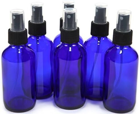 GreenHealth 4 oz Cobalt Blue Glass Bottles, with Black Fine Mist Sprayer (Pack of 6), 5ML Peppermint Oil in Saudi Arabia