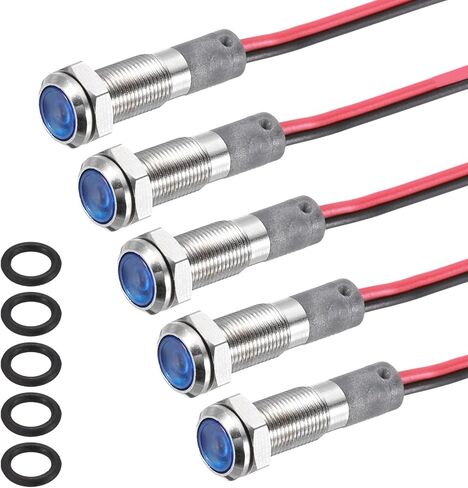 Patikil 5pcs 8mm (5/16 ") ضوء المؤشر ، 110V-220V AC 20MA LED إشارة الإشارة المعدنية مقاومة للماء IP67 مصابيح إشارة مسطحة مع كابل 150 مم (5.9") لسيارة القارب ، الأخضر in Saudi Arabia