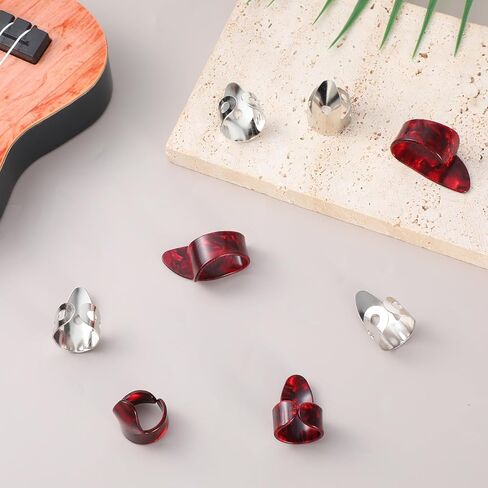 8 Pcs Banjo Finger Picks, tainless Steel Banjo Picks Adjustable Finger and Thumb Pick for Guitar Silver, Agate Color in Saudi Arabia