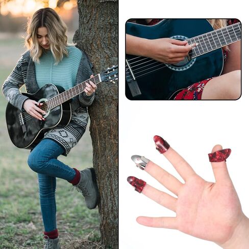 8 Pcs Banjo Finger Picks, tainless Steel Banjo Picks Adjustable Finger and Thumb Pick for Guitar Silver, Agate Color in Saudi Arabia
