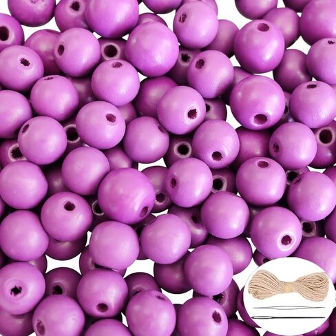 150Pcs Red Wooden Beads with Large Hole, Round Loose Beads Natural Spacer Beading Supplies for Farmhouse Beaded Garland Necklace Bracelet Making Home Decor - 18mm in Kuwait