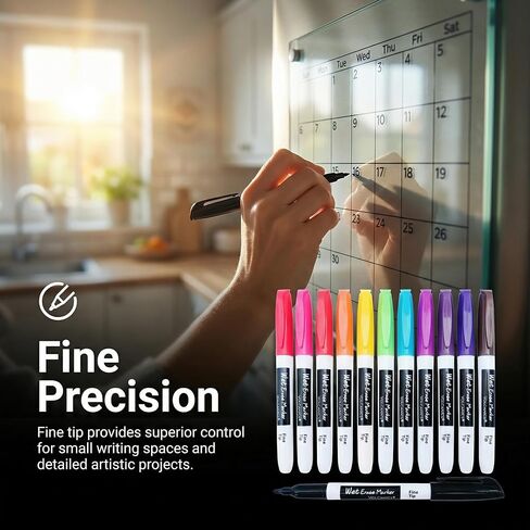 علامات مسح رطب من البراكين، رائحة منخفضة، طرف رفيع، 1 مم، أقلام تحديد سبورة بيضاء خالية من التلطخ، حزمة من 12,12 لونًا in Kuwait