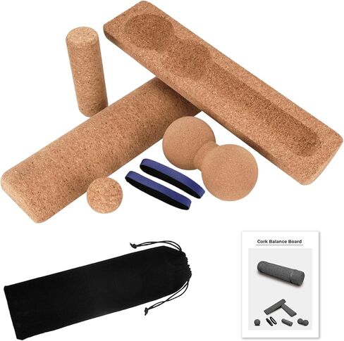 لوح توازن الفلين الفاخر - لوح توازن الكاحل الكبير مقاس 15.7 بوصة مع كرة تدليك الفول السوداني، مدرب التوازن، مقوي القدم لتدليك الجسم بالكامل | ثبات التوازن | تحسين القدرة على الحركة | منع السقوط in Kuwait