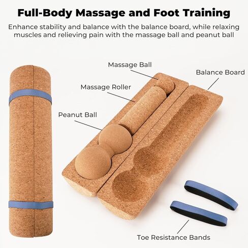 لوح توازن الفلين الفاخر - لوح توازن الكاحل الكبير مقاس 15.7 بوصة مع كرة تدليك الفول السوداني، مدرب التوازن، مقوي القدم لتدليك الجسم بالكامل | ثبات التوازن | تحسين القدرة على الحركة | منع السقوط in Kuwait