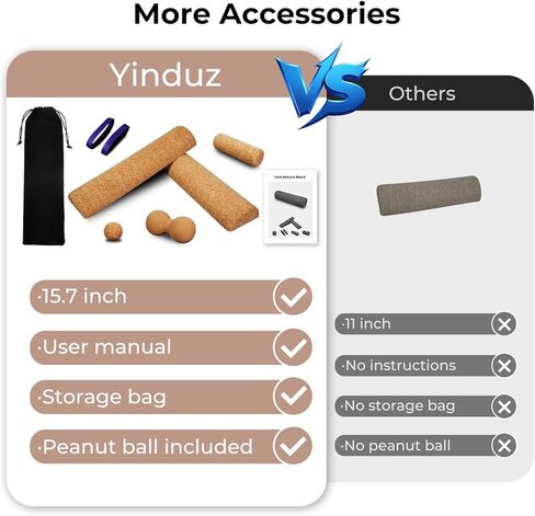 لوح توازن الفلين الفاخر - لوح توازن الكاحل الكبير مقاس 15.7 بوصة مع كرة تدليك الفول السوداني، مدرب التوازن، مقوي القدم لتدليك الجسم بالكامل | ثبات التوازن | تحسين القدرة على الحركة | منع السقوط in Kuwait