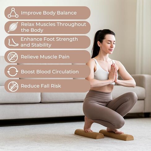 لوح توازن الفلين الفاخر - لوح توازن الكاحل الكبير مقاس 15.7 بوصة مع كرة تدليك الفول السوداني، مدرب التوازن، مقوي القدم لتدليك الجسم بالكامل | ثبات التوازن | تحسين القدرة على الحركة | منع السقوط in Kuwait