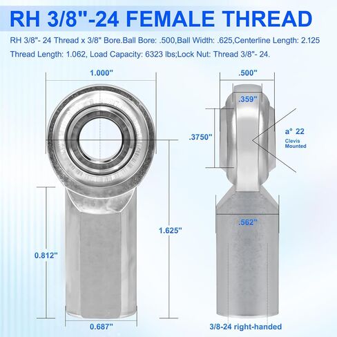 Adjustable 3/8"- 24 Thread Turnbuckle with a 3/8" Bore, Stainless Female Rod End Bearing with Jam Nuts,Rod End, Heim Joints for Sway Bar Bushings and Engine Mounts in Saudi Arabia
