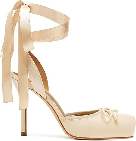 ساتان الباليه كعب الدانتيل حتى مغلق مربع أخمص القدمين الخنشة عالية القوس راقصة الباليه مضخ in Kuwait