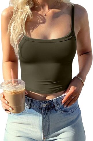 CHYRII Womens Tank Tops with Built in Bra Fashion Workout Top Longline Sports Bra Basic Camisole Top in Kuwait