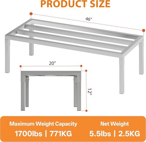 Aluminum Dunnage Rack, 46" L x 20" W x 12" H, 1700 lbs Load Capacity, Commercial Food-Grade Floor Shelving, for Patio, Restaurant, Kitchen, Supermarket, Garage. in Saudi Arabia
