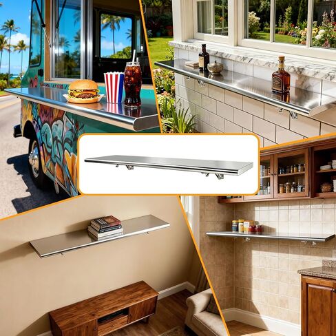 50x12 Inch Folding Concession Shelf, Stainless Steel Food Shelf Stand Serving for Concession Serving Window Food Truck, Kitchen, Counter in Kuwait