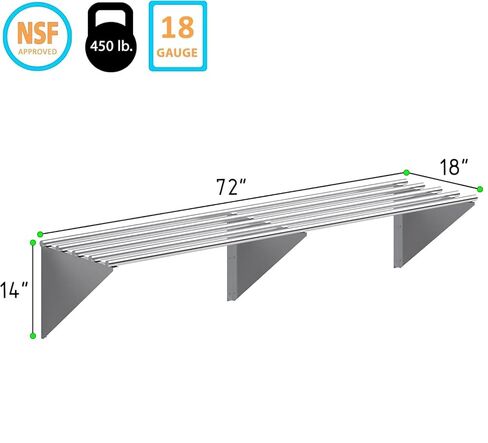 رف جداري أنبوبي تجاري من الفولاذ المقاوم للصدأ مقاس 18 بوصة × 72 بوصة - شديد التحمل | رف تخزين المطبخ المعتمد من NSF in Kuwait