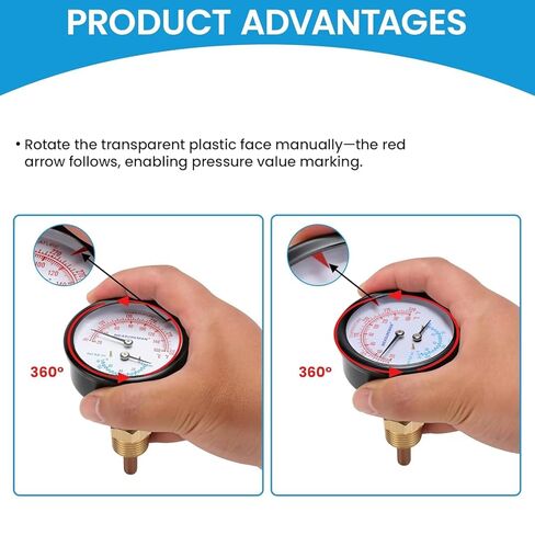 مجموعة قياس غلاية Tridicator التجارية من MEASUREMAN، قرص 2.5 بوصة، 0-75 رطل لكل بوصة مربعة (قدم H₂O) و70-320 درجة فهرنهايت، حامل خلفي 1/4 بوصة NPT مع محول NPT 1/2 بوصة وحلقة دائرية (جذع 2.95 بوصة) in Saudi Arabia