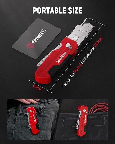 KAIWEETS Utility Knife Scraper, 2-in-1 Folding Box Cutter with Blade Storage, Heavy Duty Zinc Alloy Body, Retractable Design, 12pcs SK2 Black Blades replacement, EDC Tool for Home, Office, DIY– Red in Kuwait