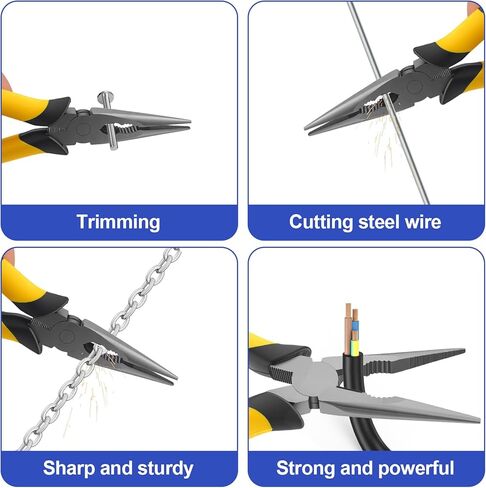 8-Inch Premium Needle-Nose Pliers, Wiojided High-Carbon Steel Precision Long Nose Pliers with Wire Cutter, Anti-Slip Soft Grip, Paper Clamp Design for Home, Jewelry, Crafts, Fishing, Narrow Spaces in Saudi Arabia