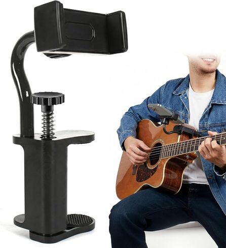 حامل هاتف جيتار - قابل للتعديل 360 درجة قابل للدوران للهاتف الذكي، جيتار كهربائي، قيثارة قيثارة - مشبك حافة الجسم، حامل كاميرا هاتف ملولب لتسجيل الفيديو والبث المباشر in Kuwait