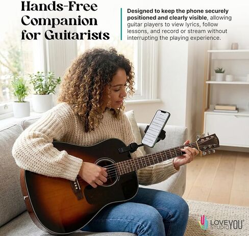 حامل هاتف جيتار - قابل للتعديل 360 درجة قابل للدوران للهاتف الذكي، جيتار كهربائي، قيثارة قيثارة - مشبك حافة الجسم، حامل كاميرا هاتف ملولب لتسجيل الفيديو والبث المباشر in Kuwait