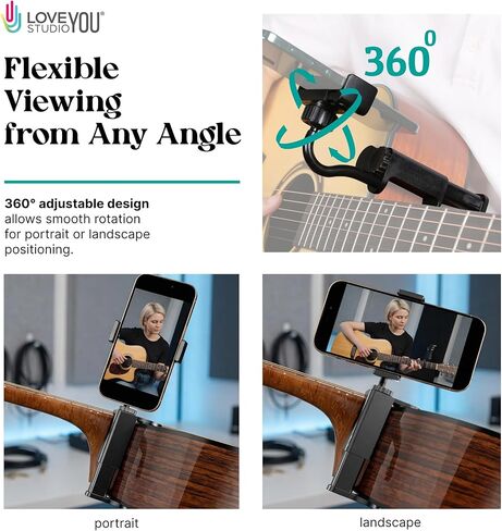 حامل هاتف جيتار - قابل للتعديل 360 درجة قابل للدوران للهاتف الذكي، جيتار كهربائي، قيثارة قيثارة - مشبك حافة الجسم، حامل كاميرا هاتف ملولب لتسجيل الفيديو والبث المباشر in Kuwait