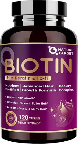NATURE TARGET Biotin 10000mcg Hair Growth Vitamins – Maximum Strength Hair Growth Supplement with Collagen, Keratin, Fo-Ti, MSM, Zinc & B Vitamins for Thicker, Stronger Hair, Skin & Nails in Saudi Arabia