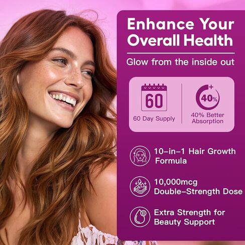 NATURE TARGET Biotin 10000mcg Hair Growth Vitamins – Maximum Strength Hair Growth Supplement with Collagen, Keratin, Fo-Ti, MSM, Zinc & B Vitamins for Thicker, Stronger Hair, Skin & Nails in Saudi Arabia