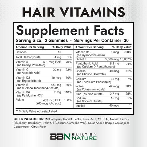 Built by Nature Hair Skin and Nails Vitamins – Hair Skin and Nails Gummies for Women, Hair Growth Gummies with Biotin for Hair, Skin & Nail Support, Skin Vitamins & Hair Nail Supplement – 60 Gummies in Saudi Arabia