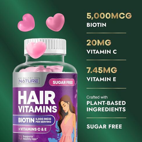Built by Nature Hair Skin and Nails Vitamins – Hair Skin and Nails Gummies for Women, Hair Growth Gummies with Biotin for Hair, Skin & Nail Support, Skin Vitamins & Hair Nail Supplement – 60 Gummies in Saudi Arabia