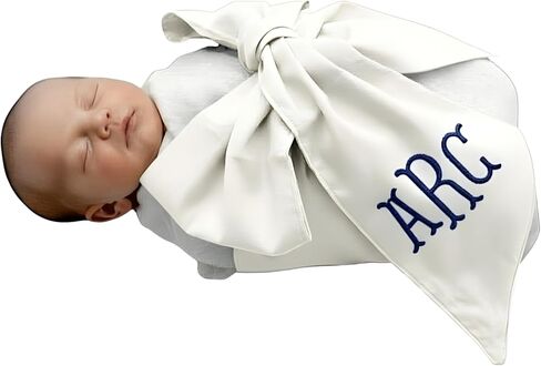 Morxy Personalized Newborn Swaddle Sash-Cotton Maternity Sash with Big Bowknot - Custom Sash for Baby Girls & Boys - Cute Baby Accessory for Newborn Photography Props and Nursery Décor (White) in Kuwait