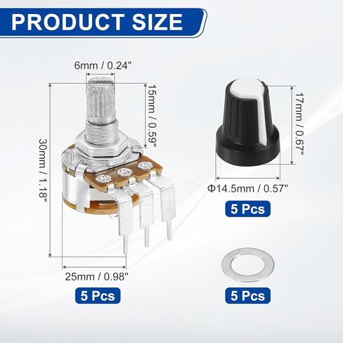 MECCANIXITY 5Pcs 100K Ohm Rotary Potentiometer, WH148 3 Pin Single Turn Linear Taper Variable Resistor Potentiometers with Switch for Inverter Speed Regulation, Black White in Saudi Arabia