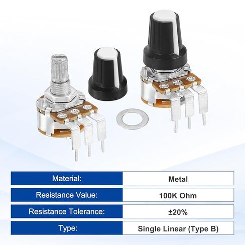 MECCANIXITY 5Pcs 100K Ohm Rotary Potentiometer, WH148 3 Pin Single Turn Linear Taper Variable Resistor Potentiometers with Switch for Inverter Speed Regulation, Black White in Saudi Arabia