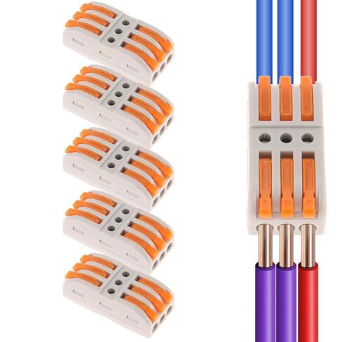 5Pcs Quick Connect Electrical Splicing Wire Connectors Kit Lever Wire Connectors Compact Butt Splice Inline Terminals AWG 28-12 3 in 3 Out Insulated Terminal for Home Terminal Block Connector in Saudi Arabia