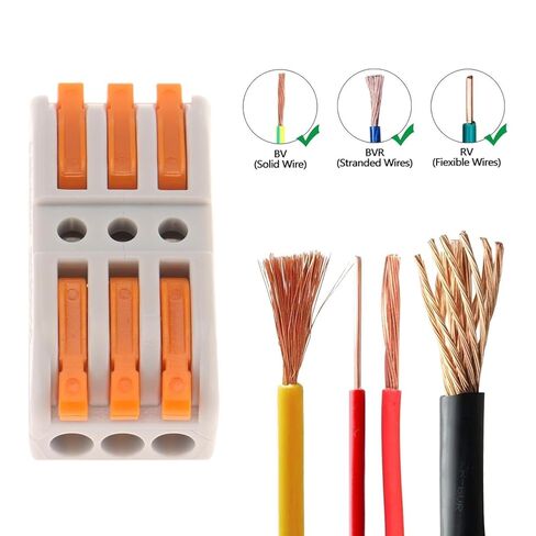 5Pcs Quick Connect Electrical Splicing Wire Connectors Kit Lever Wire Connectors Compact Butt Splice Inline Terminals AWG 28-12 3 in 3 Out Insulated Terminal for Home Terminal Block Connector in Saudi Arabia