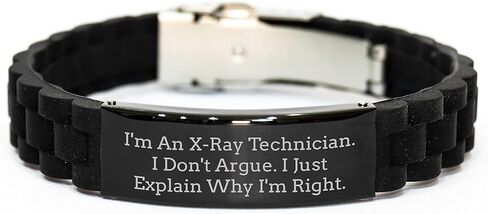 X-Ray Technician Gifts, Funny Quote, Glide lock Clasp Black Stainless Steel Silicone Adjustable Bracelet for X-Ray Technician Graduation, Gifts from Coworkers to X-Ray Technician Men in Saudi Arabia