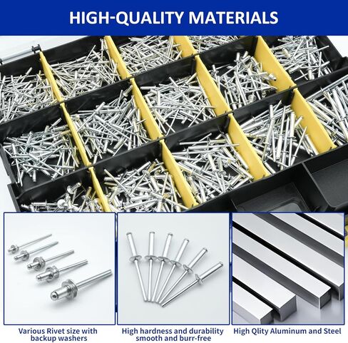 J&L HomeHive 1699Pc Aluminum-steel Pop Rivets and 304 Stainless Steel Washers Assortment Kit,25 Sizes(3/32", 1/8",5/32", 3/16", 1/4"), with Double-Sided Storage Box, for Metals, Furniture, Automotive in Saudi Arabia