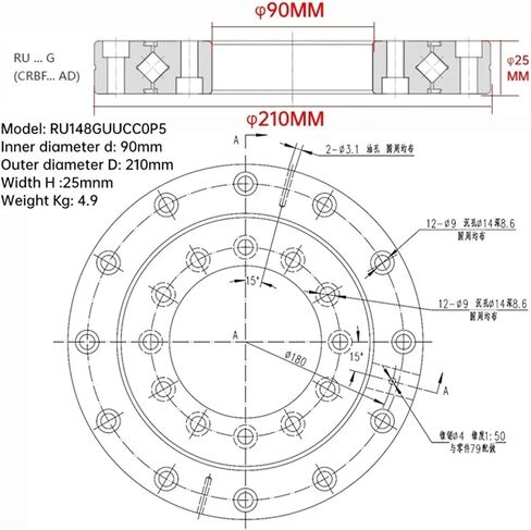1PCS RU148G/X UUCC0 P5 90X210X25MM Cross Roller Bearings(RU148X UUCC0 P5) in Saudi Arabia