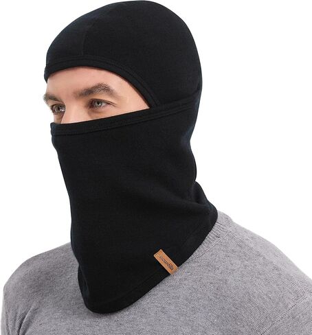 Acushla 100% ميرينو صوف بالاكلافا للرجال والنساء - قناع تزلج شتوي حراري للطقس البارد قناع وجه دافئ متماسك للدراجات النارية والجري والصيد على الجليد، أسود in Kuwait
