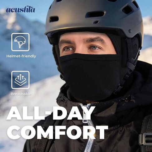 Acushla 100% ميرينو صوف بالاكلافا للرجال والنساء - قناع تزلج شتوي حراري للطقس البارد قناع وجه دافئ متماسك للدراجات النارية والجري والصيد على الجليد، أسود in Kuwait