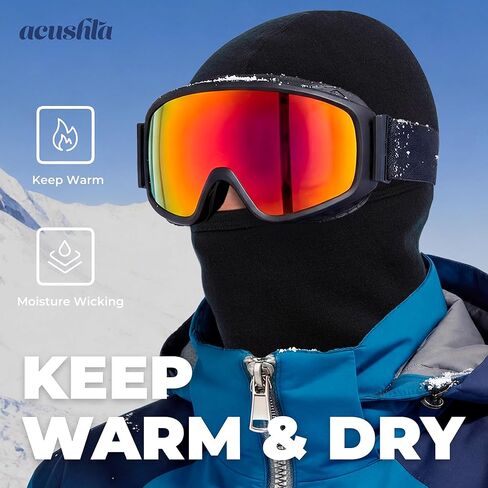 Acushla 100% ميرينو صوف بالاكلافا للرجال والنساء - قناع تزلج شتوي حراري للطقس البارد قناع وجه دافئ متماسك للدراجات النارية والجري والصيد على الجليد، أسود in Kuwait