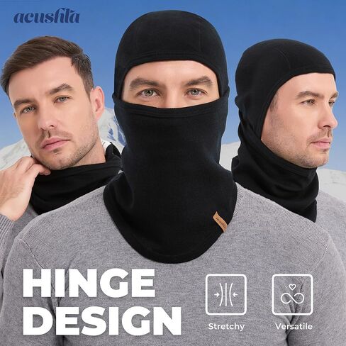 Acushla 100% ميرينو صوف بالاكلافا للرجال والنساء - قناع تزلج شتوي حراري للطقس البارد قناع وجه دافئ متماسك للدراجات النارية والجري والصيد على الجليد، أسود in Kuwait