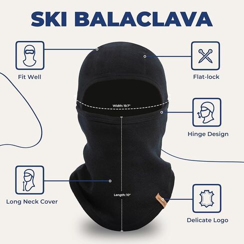 Acushla 100% ميرينو صوف بالاكلافا للرجال والنساء - قناع تزلج شتوي حراري للطقس البارد قناع وجه دافئ متماسك للدراجات النارية والجري والصيد على الجليد، أسود in Kuwait