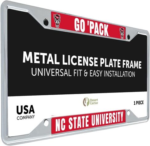 Desert Cactus North Carolina State University License Plate Frame NCSU Wolfpack NC State Holder for Front or Back of Car Metal Car Tag Holder Officially Licensed (Slogan 1) in Saudi Arabia