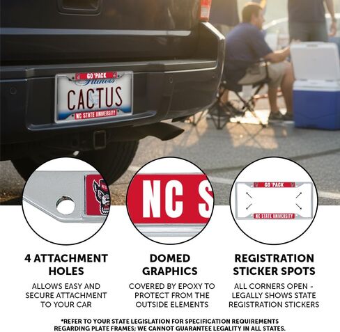 Desert Cactus North Carolina State University License Plate Frame NCSU Wolfpack NC State Holder for Front or Back of Car Metal Car Tag Holder Officially Licensed (Slogan 1) in Saudi Arabia