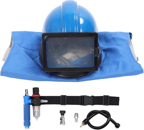 Focket Sandblasting Helmet, Impact ABS Construction Double Layer Lens Sand Hood, Safe Air Feed Sandblast Helmet with Shoulder Protective Lightweight Blasting Suit for in Saudi Arabia