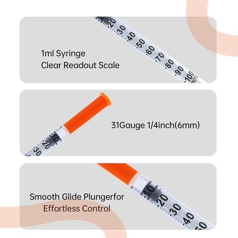 1ml Syringe Lab Liquid Supplies U-100-31Ga 1/4-Inch 6mm, Individually Sealed, 100Pack in Kuwait