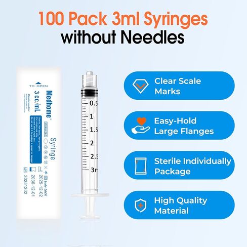 3mL Luer Lock Syringe (No Needle) , Sterile & Individually Wrapped , Professional, Industrial & Personal Use in Kuwait