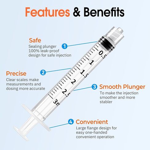 3mL Luer Lock Syringe (No Needle) , Sterile & Individually Wrapped , Professional, Industrial & Personal Use in Kuwait