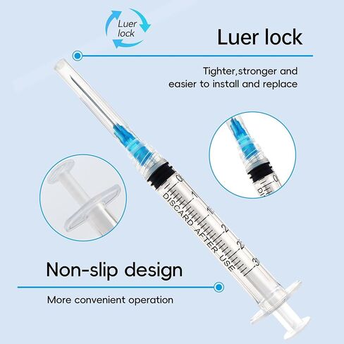 3ml Syringes with Needles 23G x 1 Inch (Pack of 100), Sterile Individually Wrapped Syringe - Luer Lock Tip for Precise Lab & Scientific Applications in Kuwait