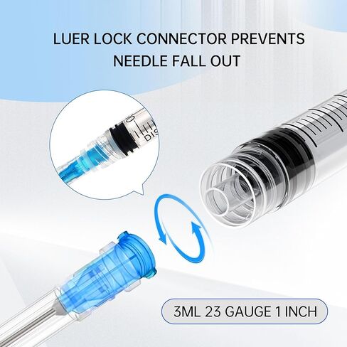 3ml Syringes with Needles 23G x 1 Inch (Pack of 100), Sterile Individually Wrapped Syringe - Luer Lock Tip for Precise Lab & Scientific Applications in Kuwait