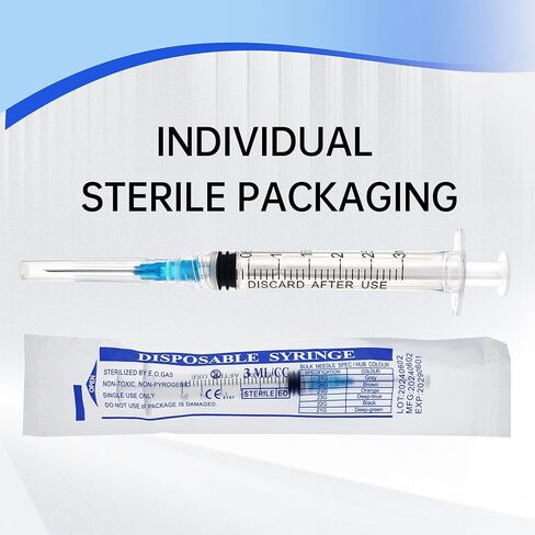 3ml Syringes with Needles 23G x 1 Inch (Pack of 100), Sterile Individually Wrapped Syringe - Luer Lock Tip for Precise Lab & Scientific Applications in Kuwait